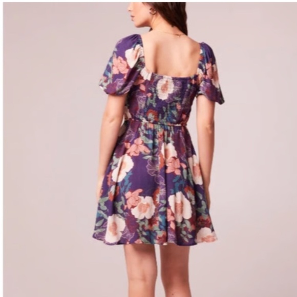 BOG Sexy Flowy Boho Bohemian Floral Puff Sleeve Resort Vacation Dress - Picture 5 of 7